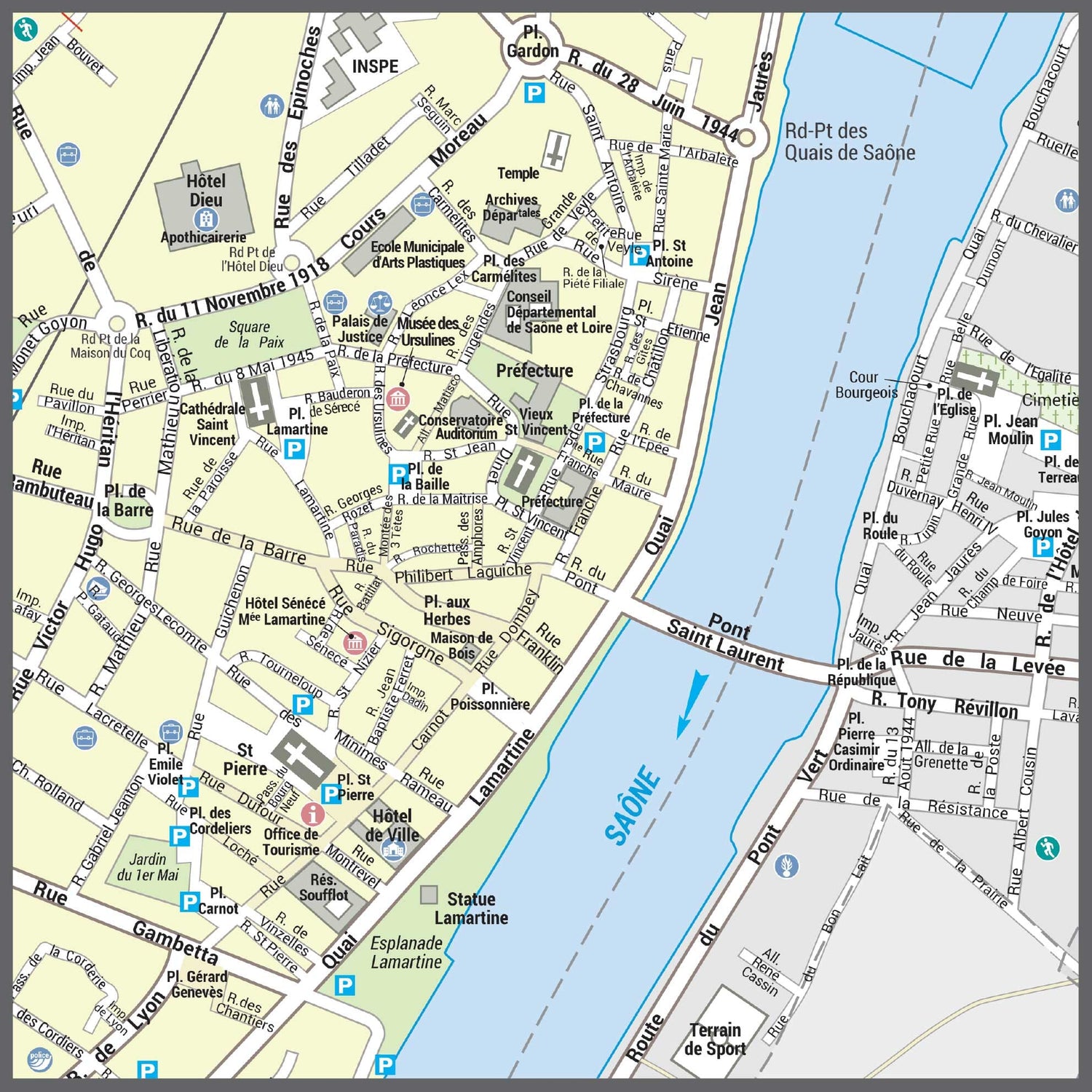 Poster de ville - Mâcon (70 x 100 cm) | Blay Foldex carte murale roulée (en tube) Blay Foldex