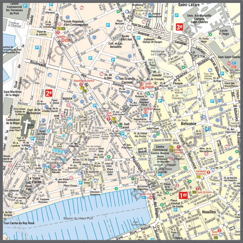 Poster de ville - Marseille (146 x 150 cm) | Blay Foldex carte murale roulée (en tube) Blay Foldex