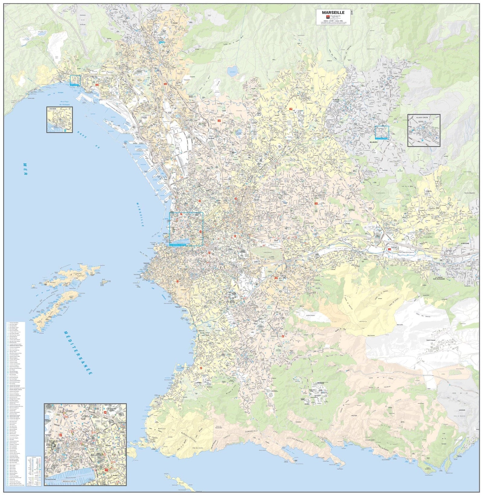 Poster de ville - Marseille (146 x 150 cm) | Blay Foldex carte murale roulée (en tube) Blay Foldex