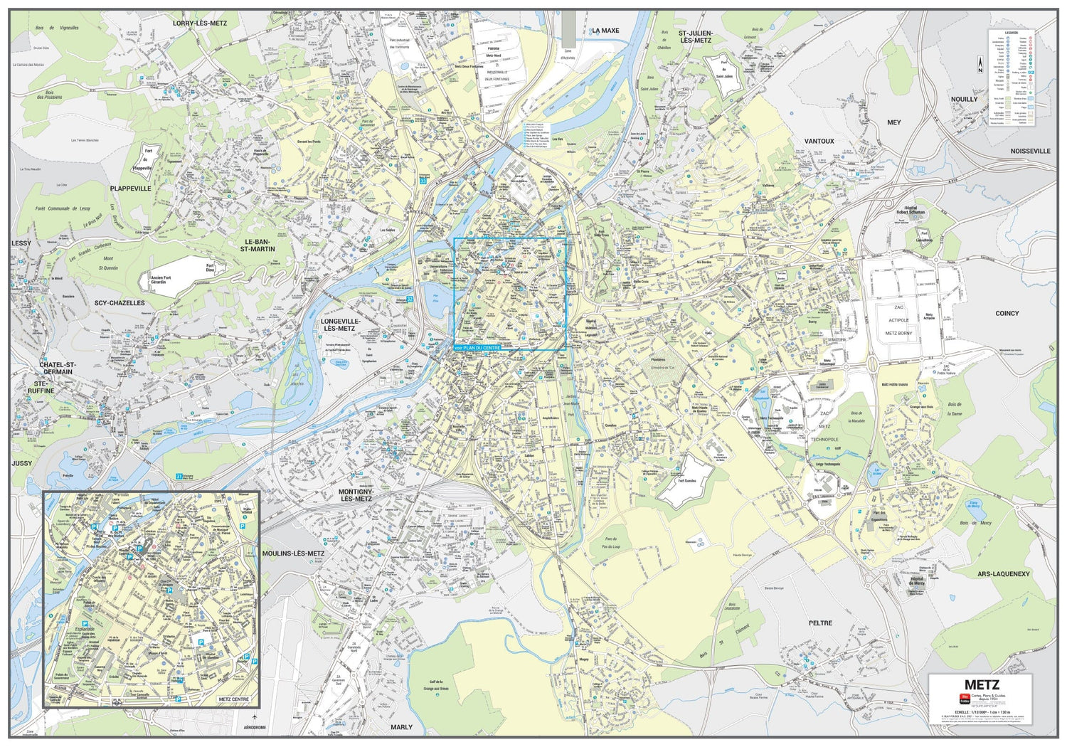 Poster de ville - Metz (100 x 70 cm) | Blay Foldex carte murale roulée (en tube) Blay Foldex