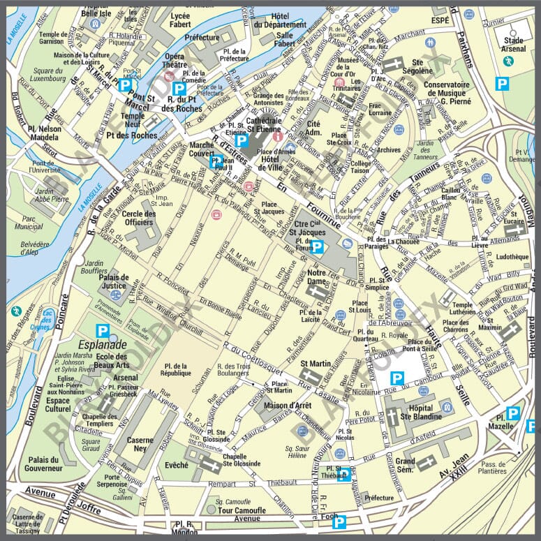 Poster de ville - Metz (100 x 70 cm) | Blay Foldex carte murale roulée (en tube) Blay Foldex