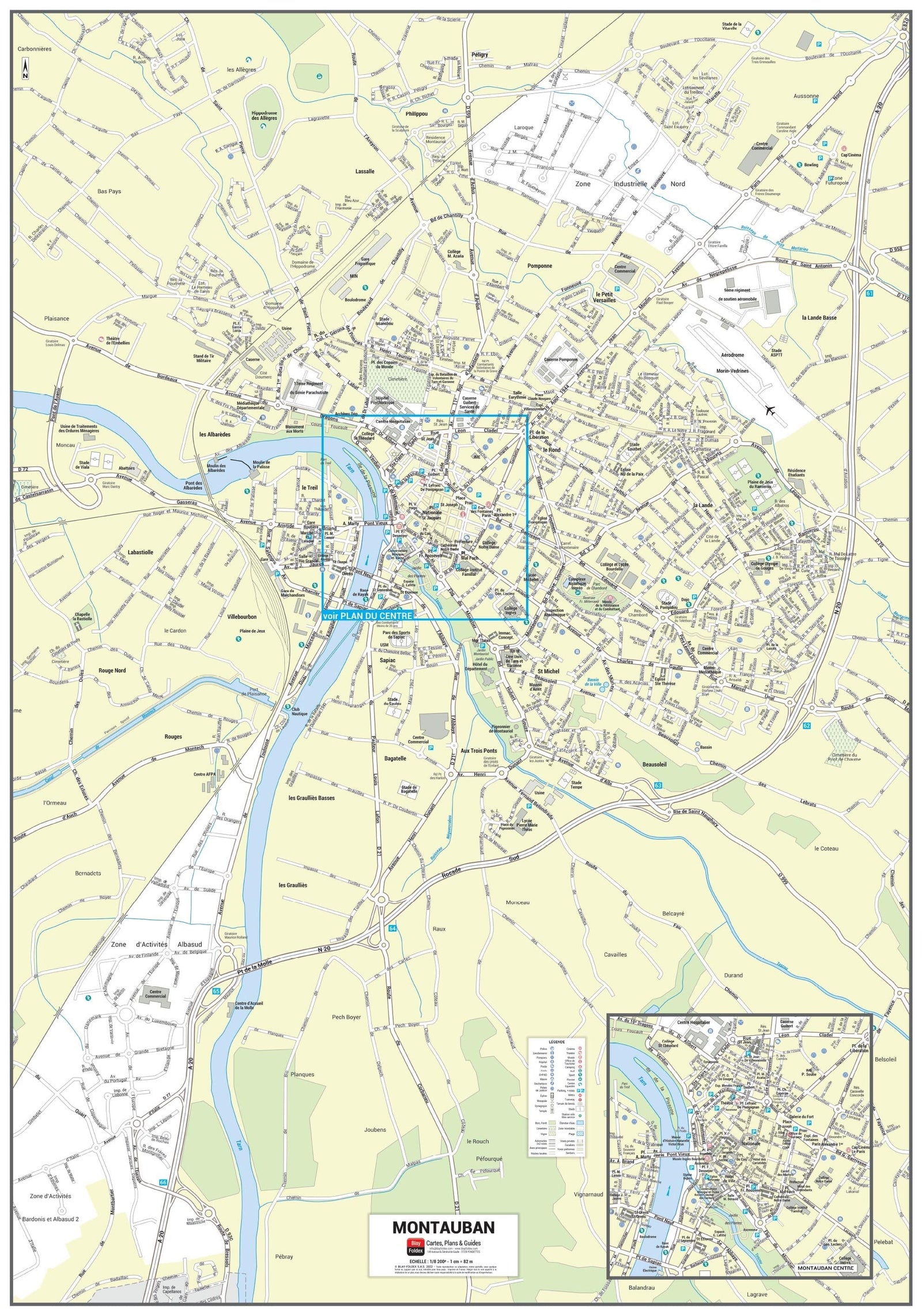 Poster de ville - Montauban (70 x 100 cm) | Blay Foldex carte murale roulée (en tube) Blay Foldex