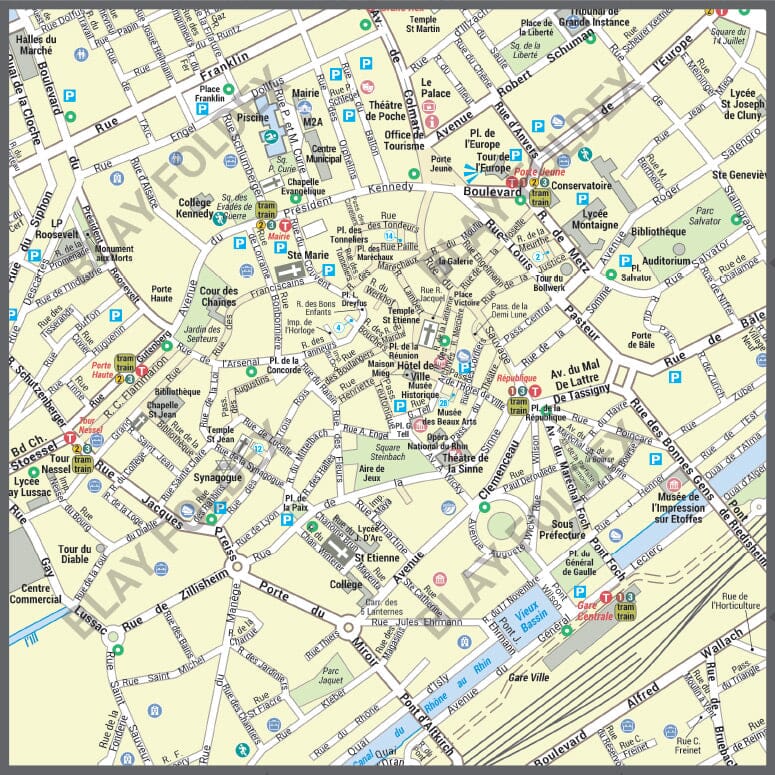 Poster de ville - Mulhouse (100 x 70 cm) | Blay Foldex carte murale roulée (en tube) Blay Foldex