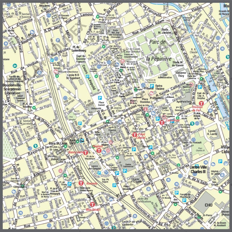 Poster de ville - Nancy (100 x 70 cm) | Blay Foldex carte murale roulée (en tube) Blay Foldex