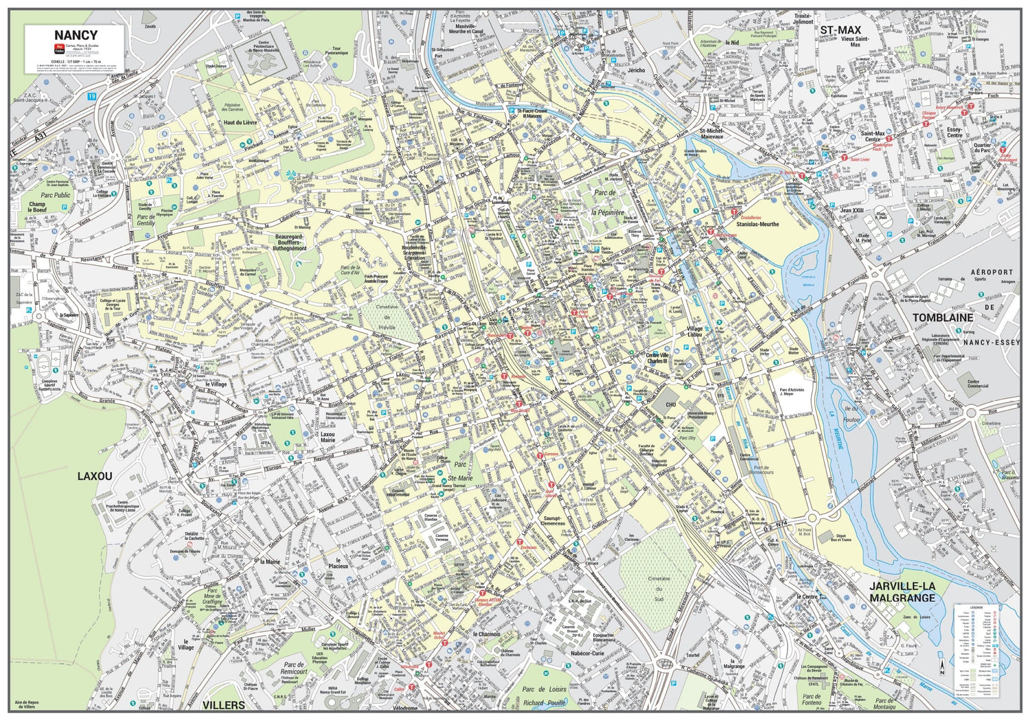 Poster de ville - Nancy (100 x 70 cm) | Blay Foldex carte murale roulée (en tube) Blay Foldex