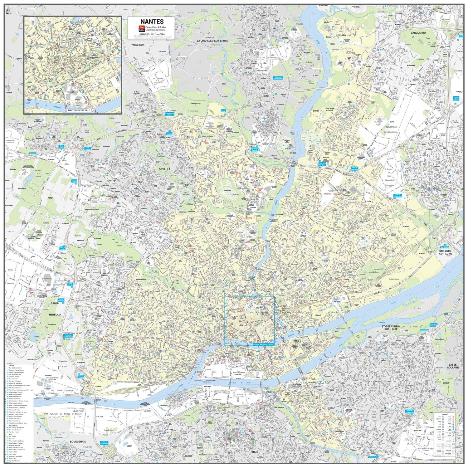Poster de ville - Nantes (97 x 97 cm) | Blay Foldex carte murale roulée (en tube) Blay Foldex