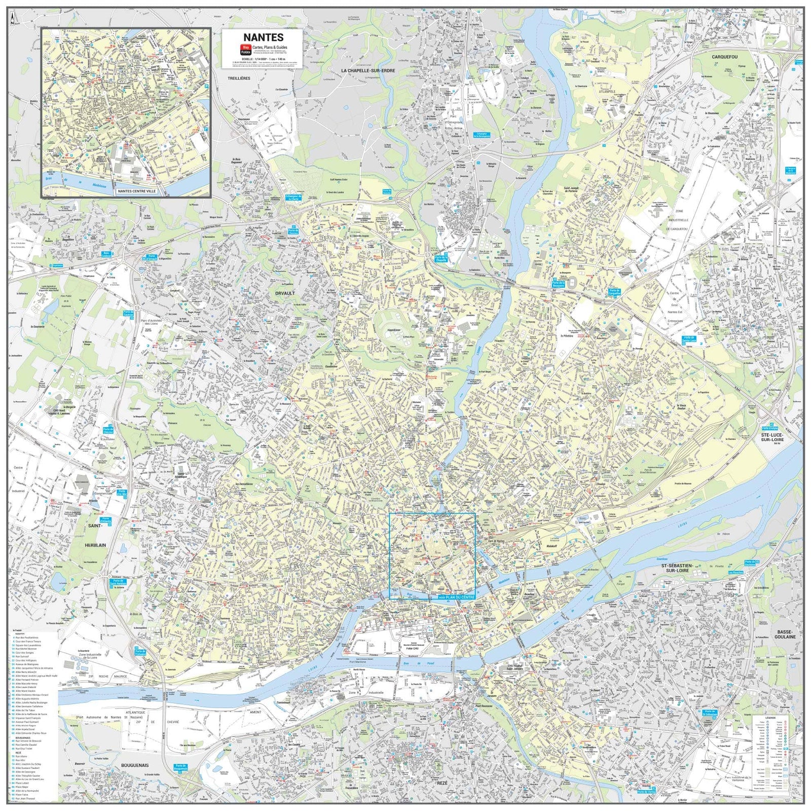 Poster de ville - Nantes (97 x 97 cm) | Blay Foldex carte murale roulée (en tube) Blay Foldex