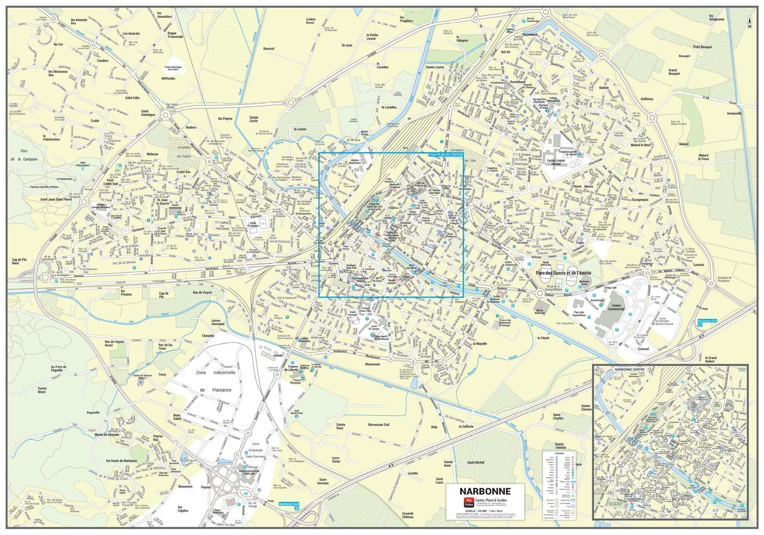 Poster de ville - Narbonne (100 x 70 cm) | Blay Foldex carte murale roulée (en tube) Blay Foldex