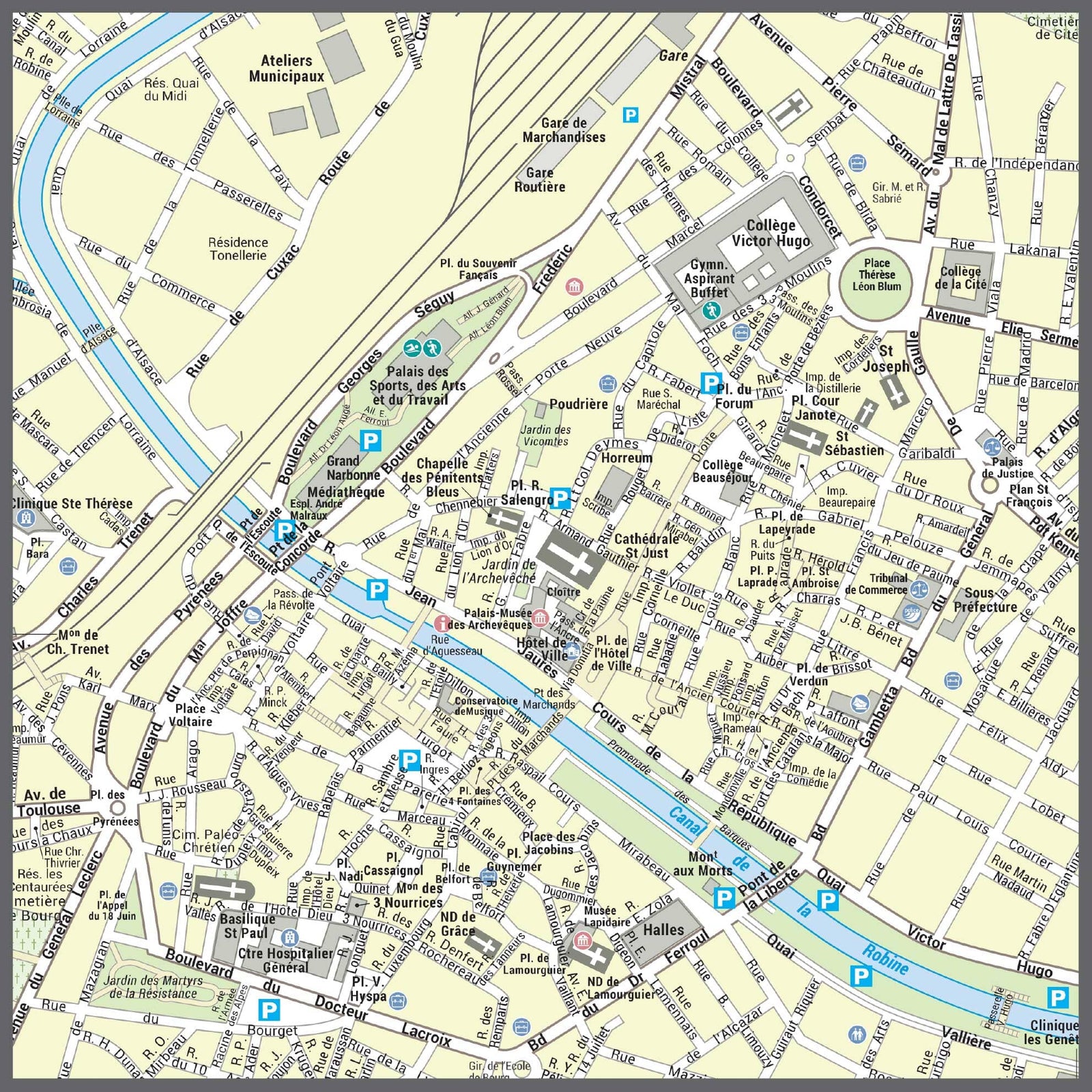 Poster de ville - Narbonne (100 x 70 cm) | Blay Foldex carte murale roulée (en tube) Blay Foldex