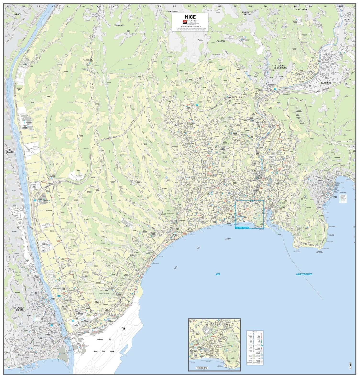 Poster de ville - Nice (95 x 100 cm) | Blay Foldex carte murale roulée (en tube) Blay Foldex