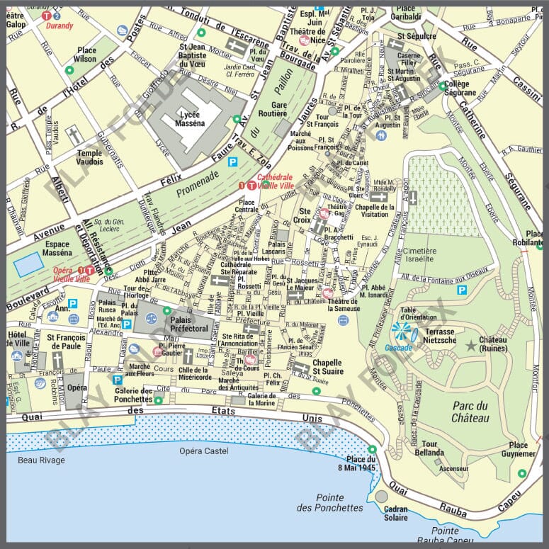 Poster de ville - Nice (95 x 100 cm) | Blay Foldex carte murale roulée (en tube) Blay Foldex