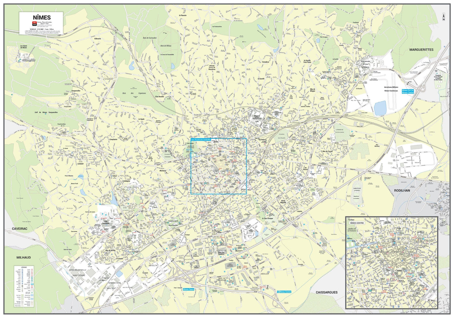 Poster de ville - Nîmes (100 x 70 cm) | Blay Foldex carte murale roulée (en tube) Blay Foldex