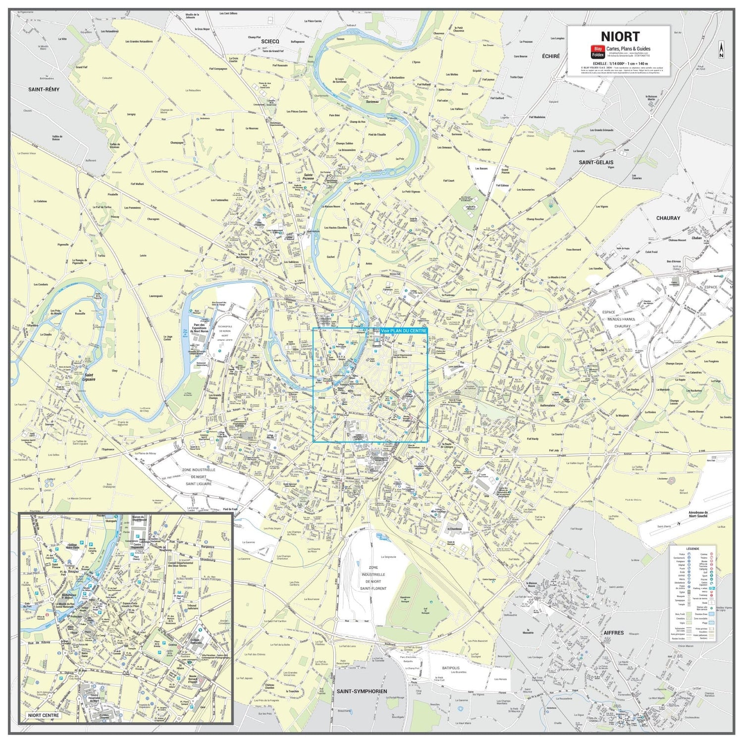 Poster de ville - Niort (70 x 70 cm) | Blay Foldex carte murale roulée (en tube) Blay Foldex
