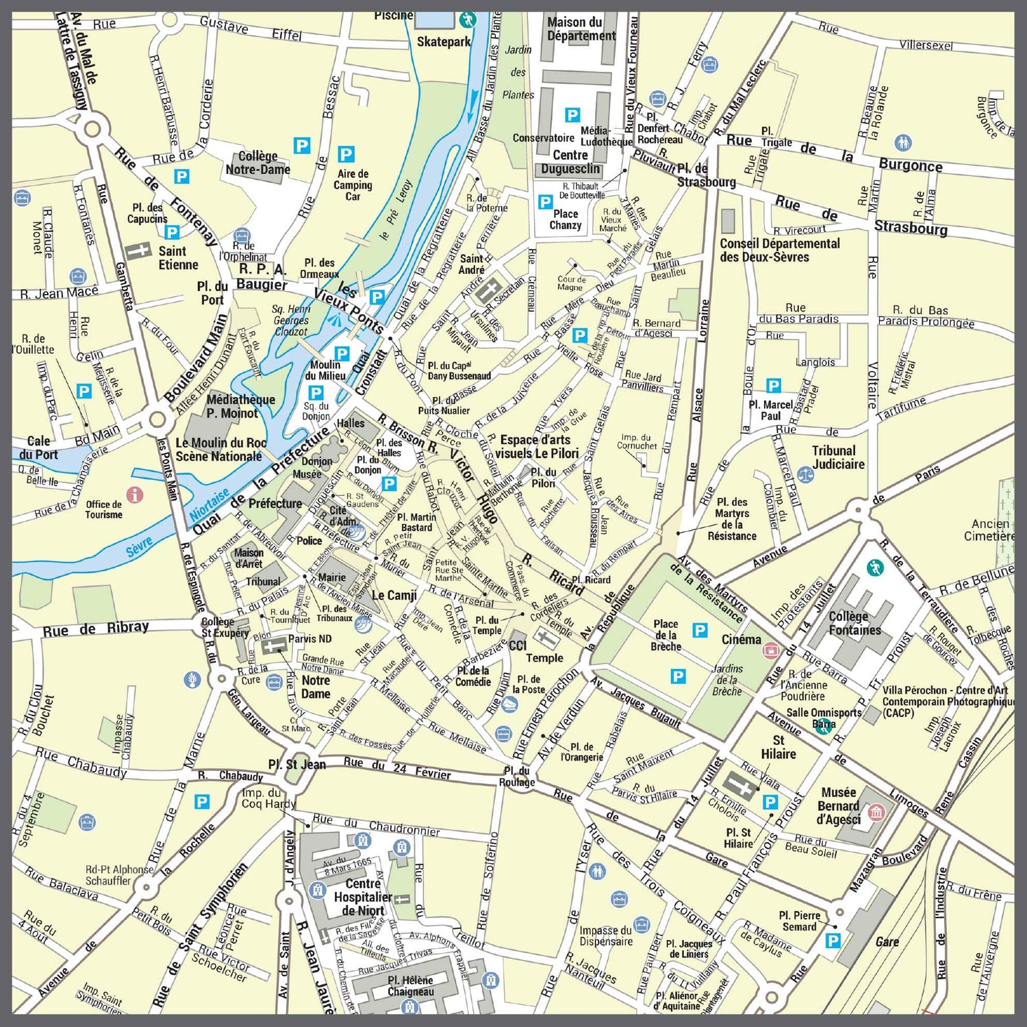 Poster de ville - Niort (70 x 70 cm) | Blay Foldex carte murale roulée (en tube) Blay Foldex