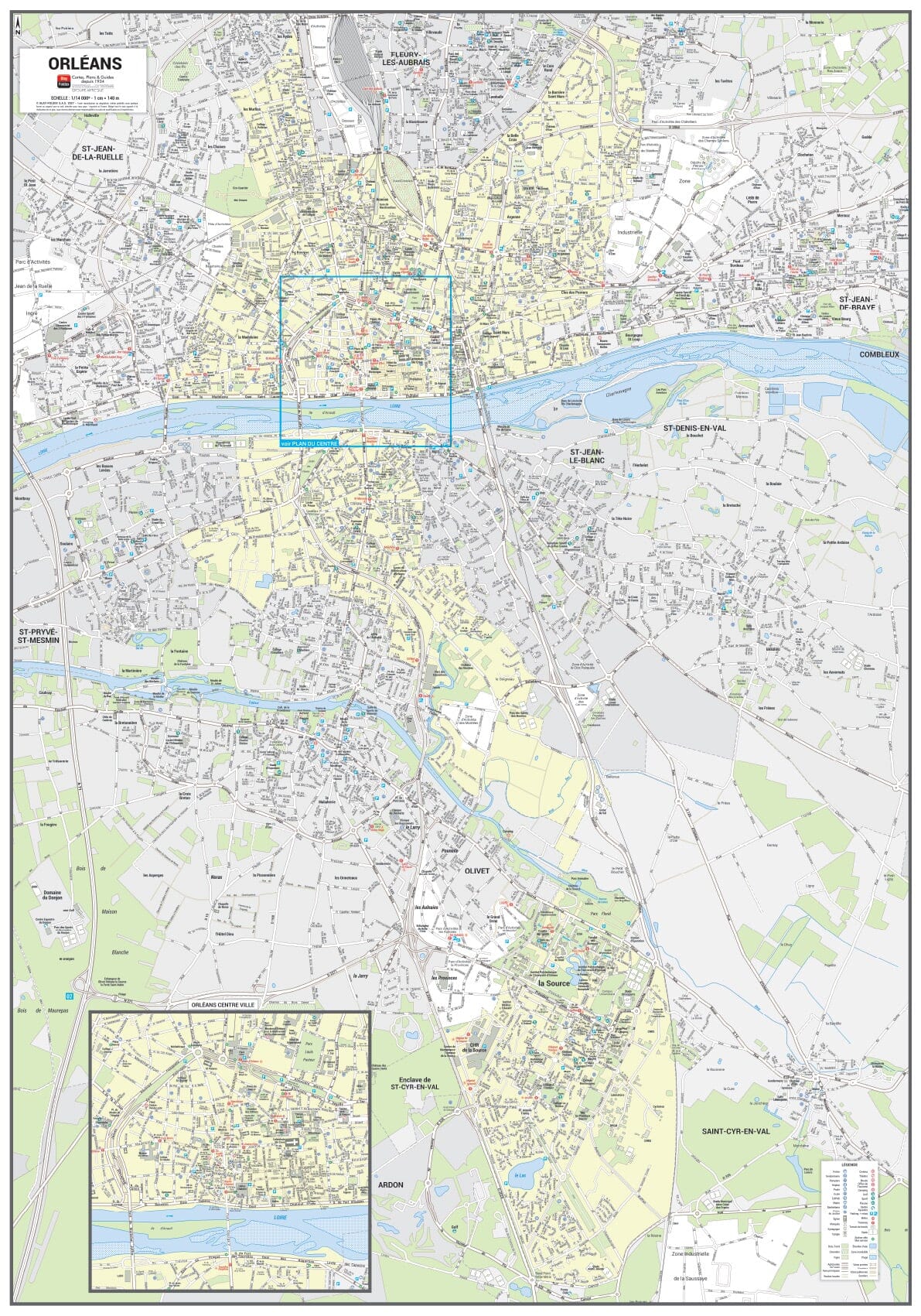 Poster de ville - Orléans (70 x 100 cm) | Blay Foldex carte murale roulée (en tube) Blay Foldex