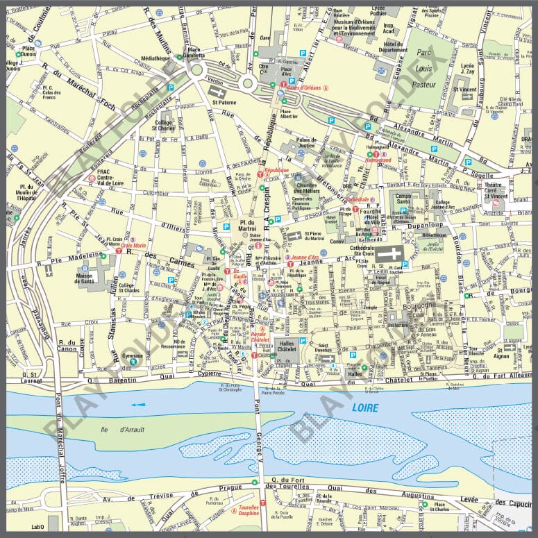 Poster de ville - Orléans (70 x 100 cm) | Blay Foldex carte murale roulée (en tube) Blay Foldex