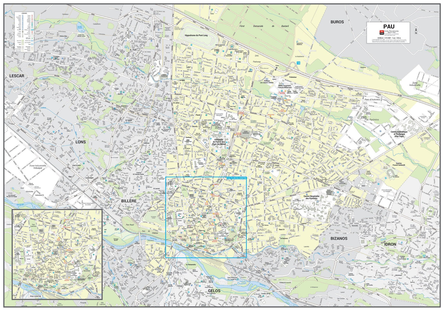 Poster de ville - Pau (100 x 70 cm) | Blay Foldex carte murale roulée (en tube) Blay Foldex