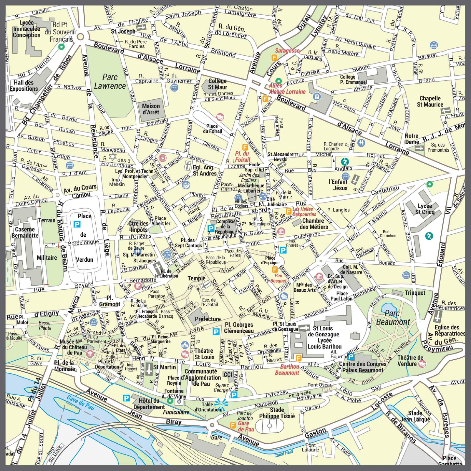 Poster de ville - Pau (100 x 70 cm) | Blay Foldex carte murale roulée (en tube) Blay Foldex