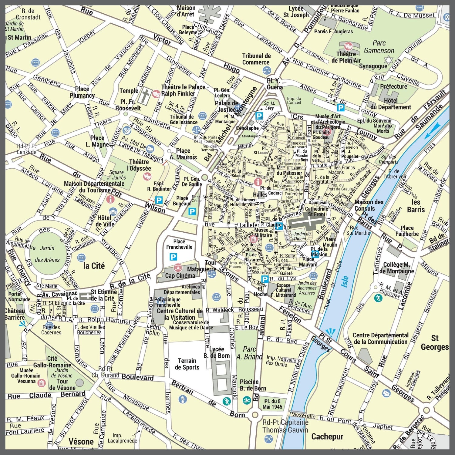 Poster de ville - Périgueux (100 x 70 cm) | Blay Foldex carte murale roulée (en tube) Blay Foldex