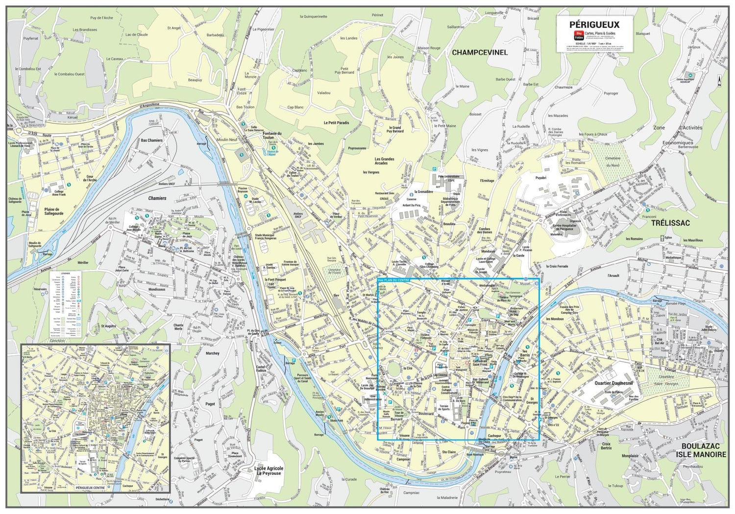 Poster de ville - Périgueux (100 x 70 cm) | Blay Foldex carte murale roulée (en tube) Blay Foldex
