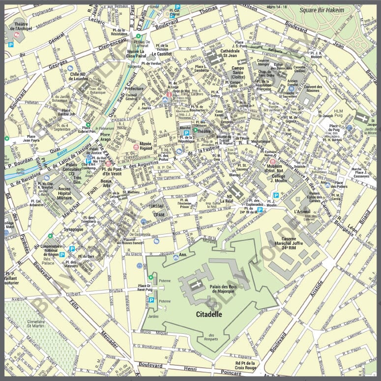 Poster de ville - Perpignan (100 x 109 cm) | Blay Foldex carte murale roulée (en tube) Blay Foldex