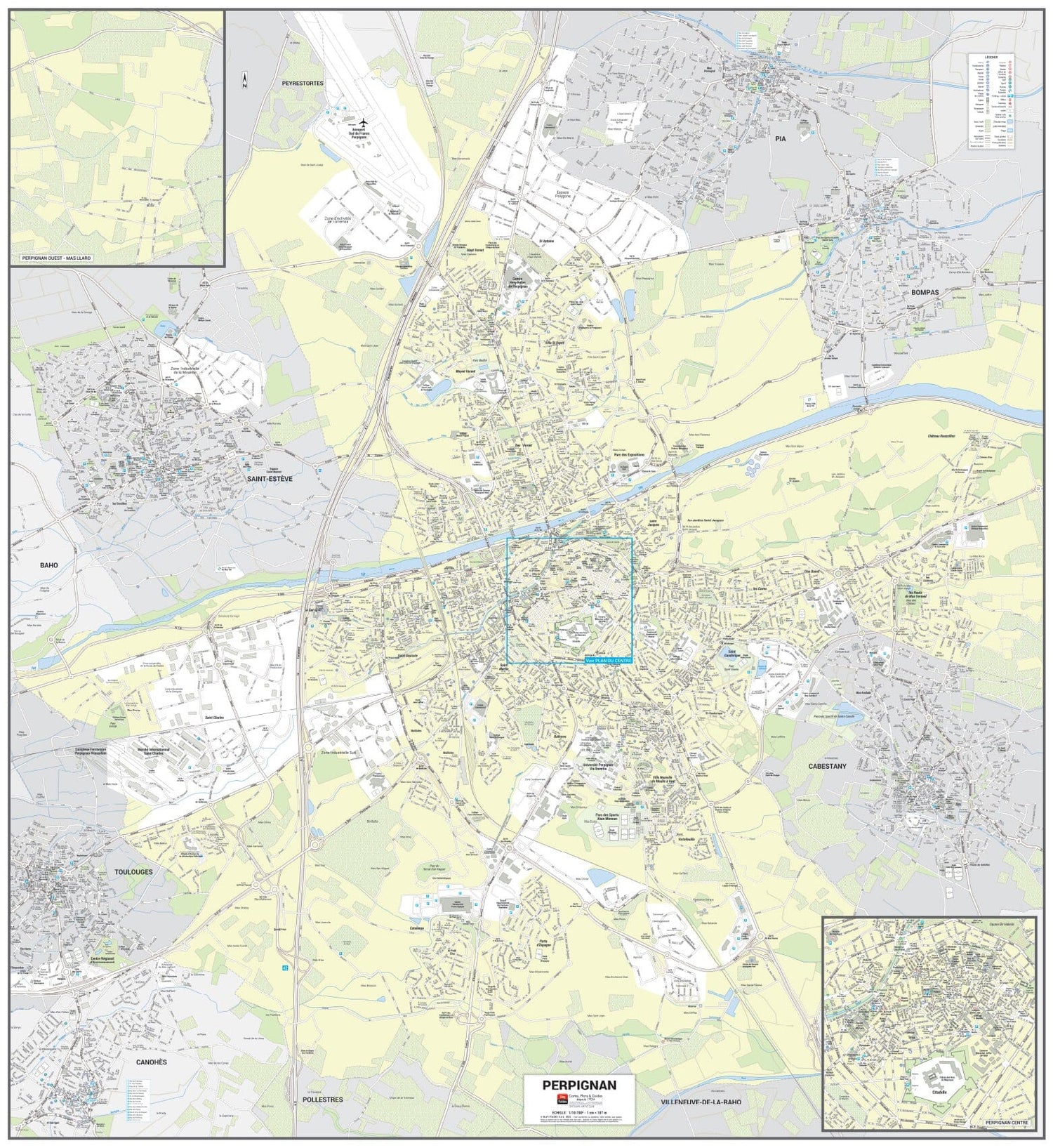 Poster de ville - Perpignan (100 x 109 cm) | Blay Foldex carte murale roulée (en tube) Blay Foldex