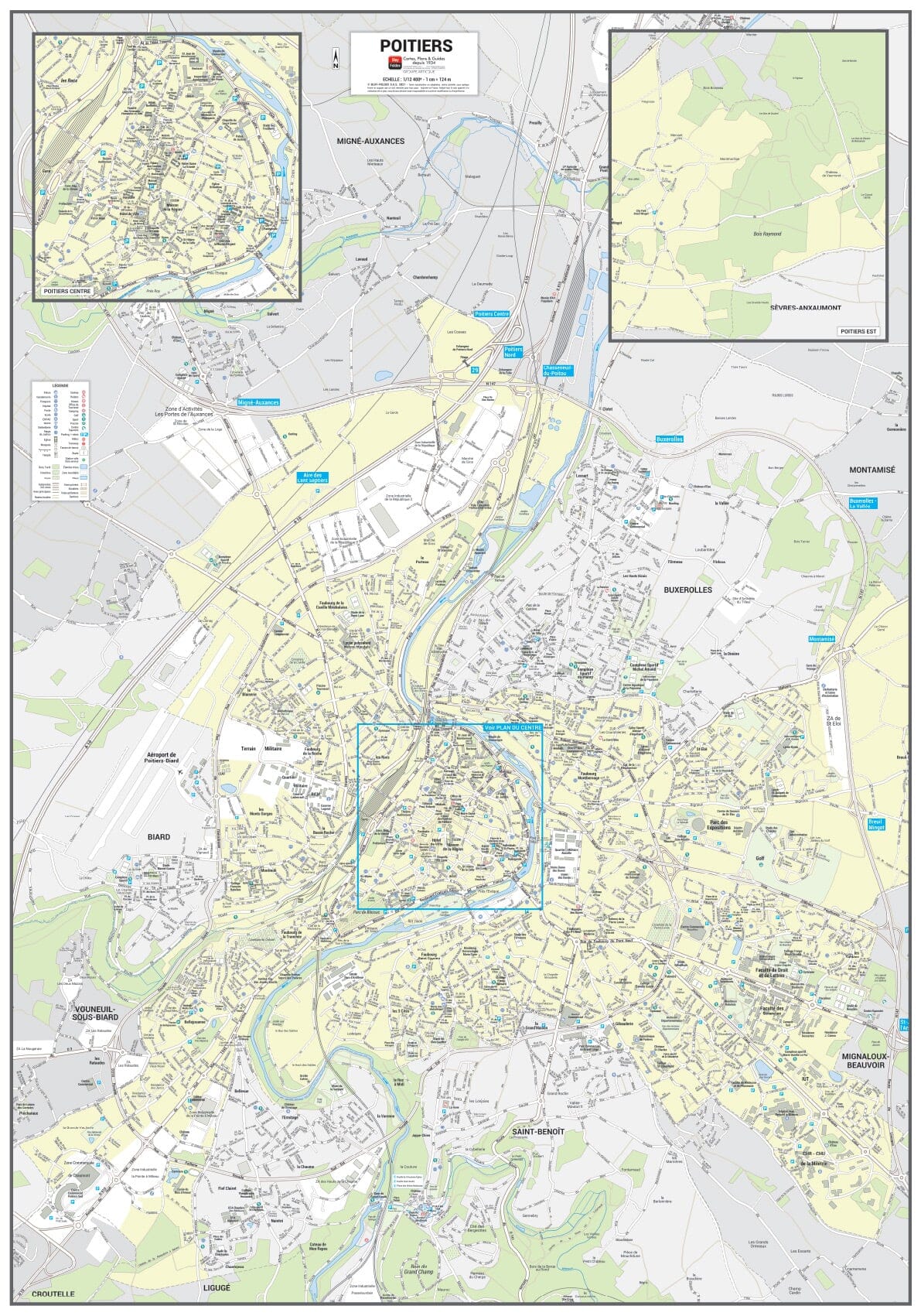 Poster de ville - Poitiers (70 x 100 cm) | Blay Foldex carte murale roulée (en tube) Blay Foldex