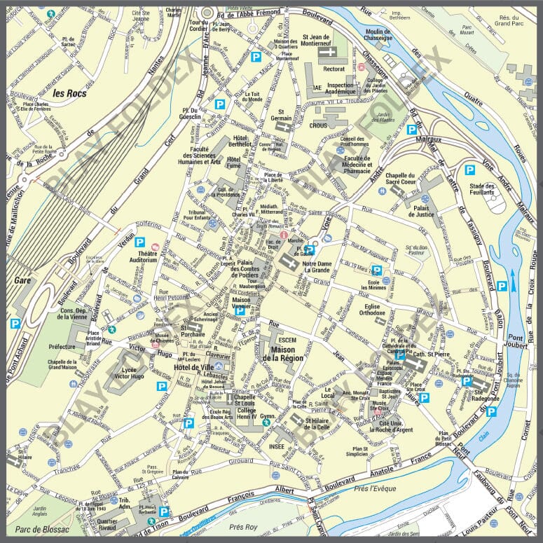 Poster de ville - Poitiers (70 x 100 cm) | Blay Foldex carte murale roulée (en tube) Blay Foldex
