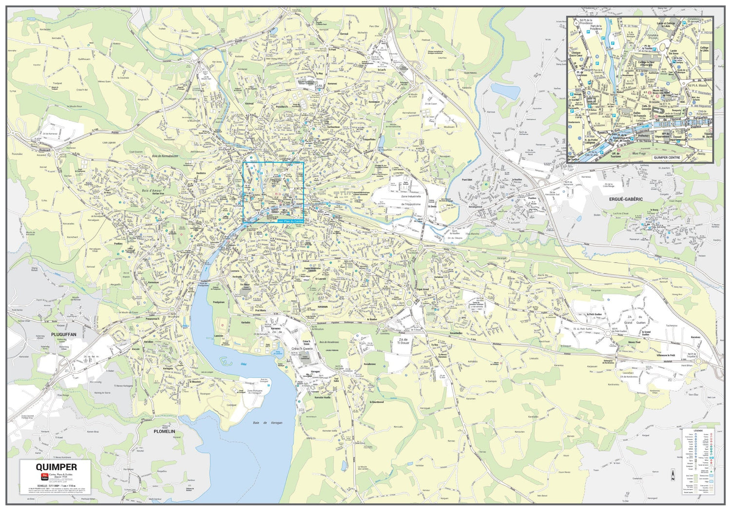 Poster de ville - Quimper (70 x 100 cm) | Blay Foldex carte murale roulée (en tube) Blay Foldex