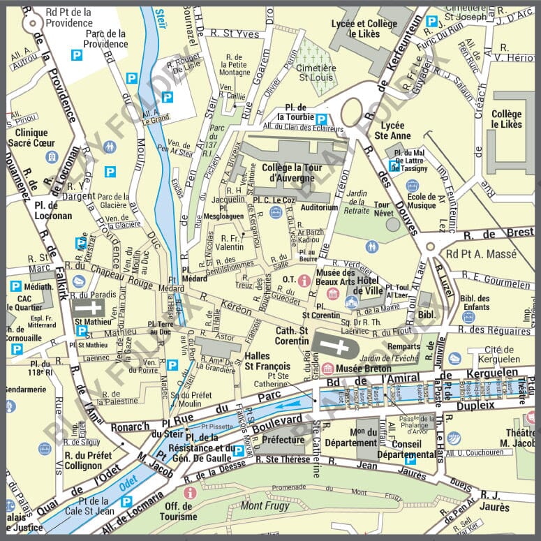 Poster de ville - Quimper (70 x 100 cm) | Blay Foldex carte murale roulée (en tube) Blay Foldex