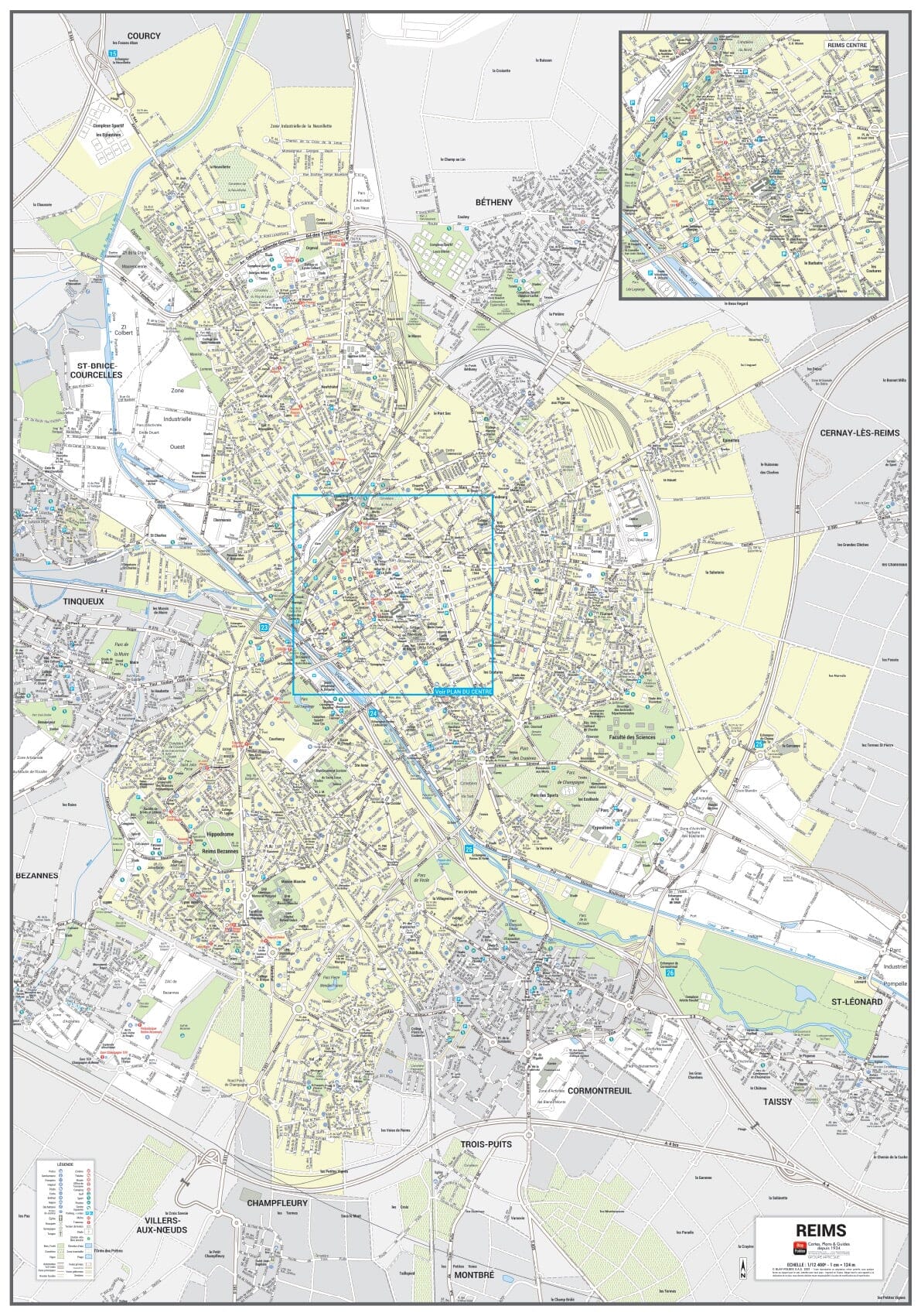 Poster de ville - Reims (70 x 100 cm) | Blay Foldex carte murale roulée (en tube) Blay Foldex