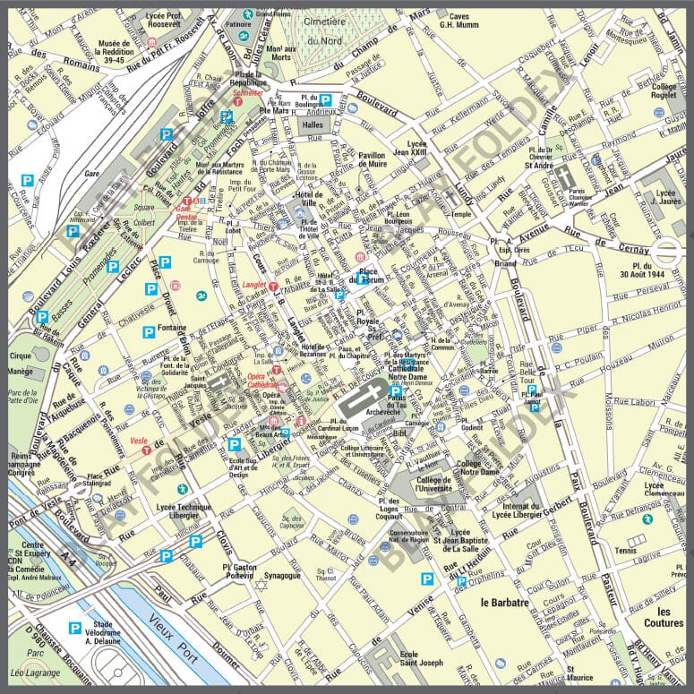 Poster de ville - Reims (70 x 100 cm) | Blay Foldex carte murale roulée (en tube) Blay Foldex