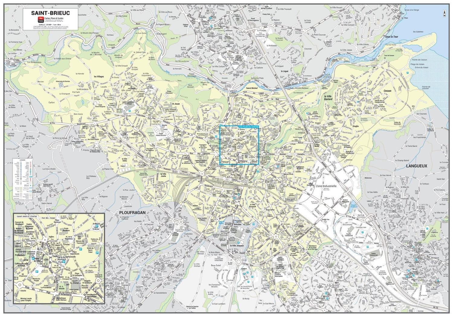 Poster de ville - Saint-Brieuc (100 x 70 cm) | Blay Foldex carte murale roulée (en tube) Blay Foldex