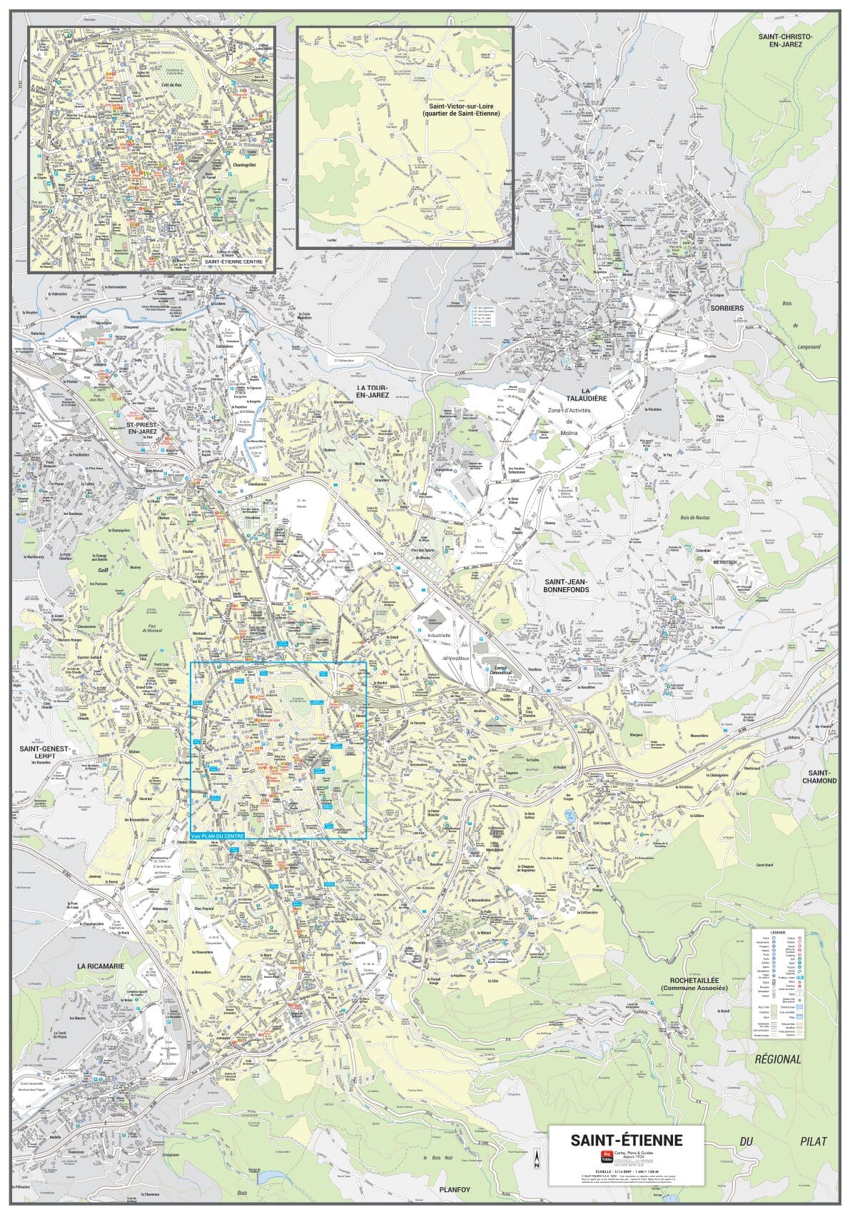 Poster de ville - Saint-Étienne (70 x 100 cm) | Blay Foldex carte murale roulée (en tube) Blay Foldex