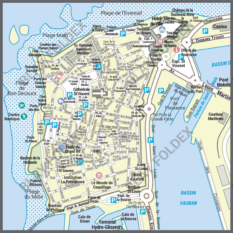 Poster de ville - Saint-Malo (70 x 100 cm) | Blay Foldex carte murale roulée (en tube) Blay Foldex