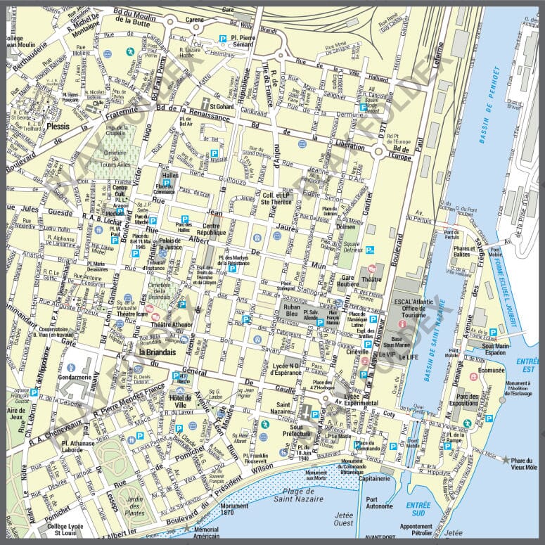 Poster de ville - Saint-Nazaire (100 x 70 cm) | Blay Foldex carte murale roulée (en tube) Blay Foldex