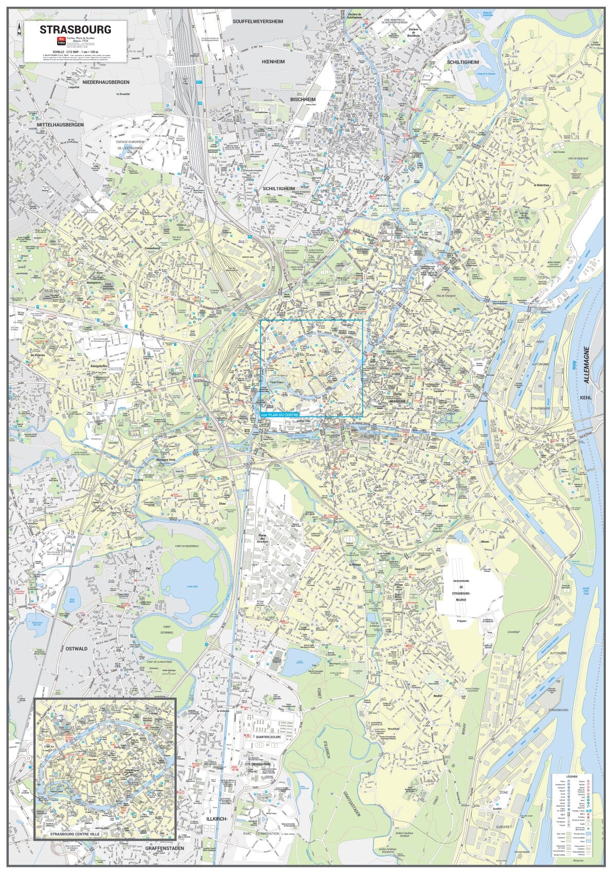 Poster de ville - Strasbourg (70 x 100 cm) | Blay Foldex carte murale roulée (en tube) Blay Foldex