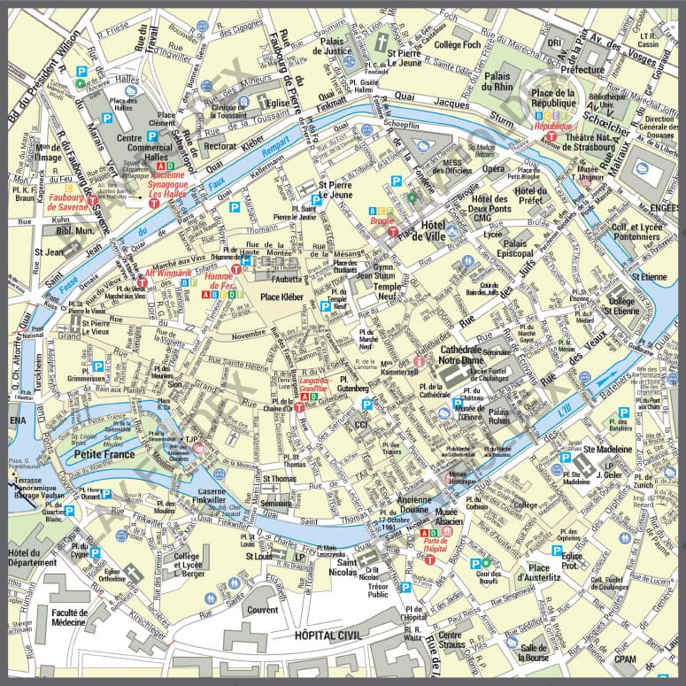 Poster de ville - Strasbourg (70 x 100 cm) | Blay Foldex carte murale roulée (en tube) Blay Foldex