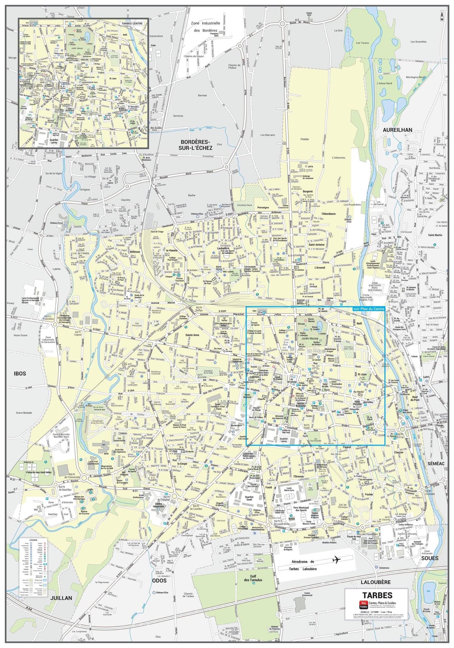 Poster de ville - Tarbes (70 x 100 cm) | Blay Foldex carte murale roulée (en tube) Blay Foldex