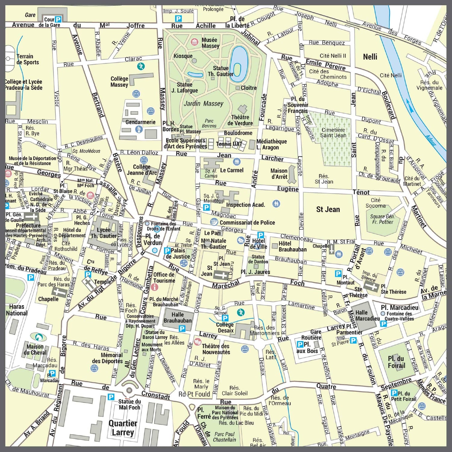 Poster de ville - Tarbes (70 x 100 cm) | Blay Foldex carte murale roulée (en tube) Blay Foldex