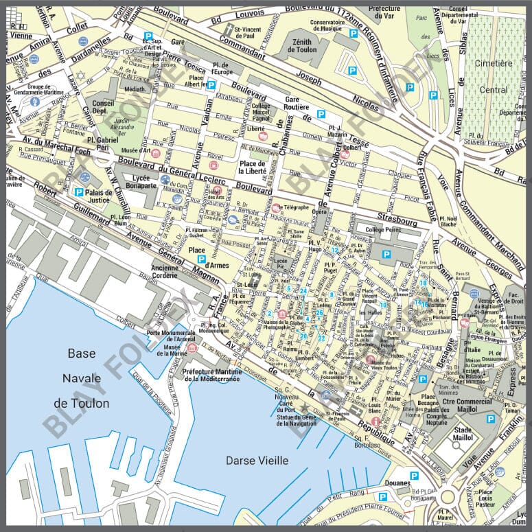 Poster de ville - Toulon (100 x 70 cm) | Blay Foldex carte murale roulée (en tube) Blay Foldex