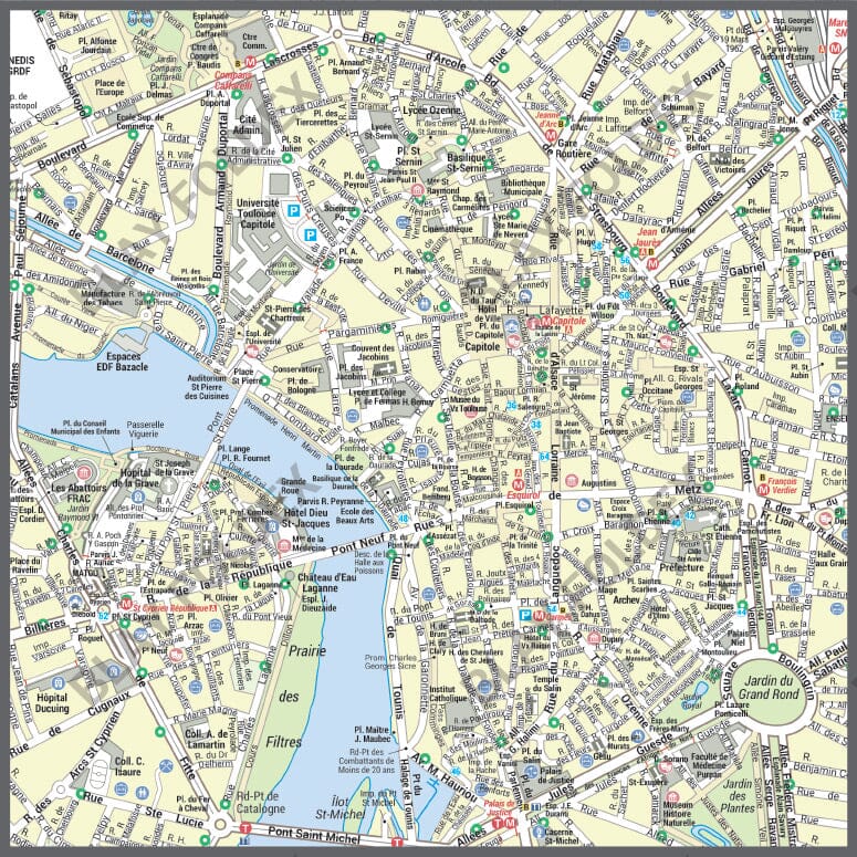 Poster de ville - Toulouse (95 x 110 cm) | Blay Foldex carte murale roulée (en tube) Blay Foldex