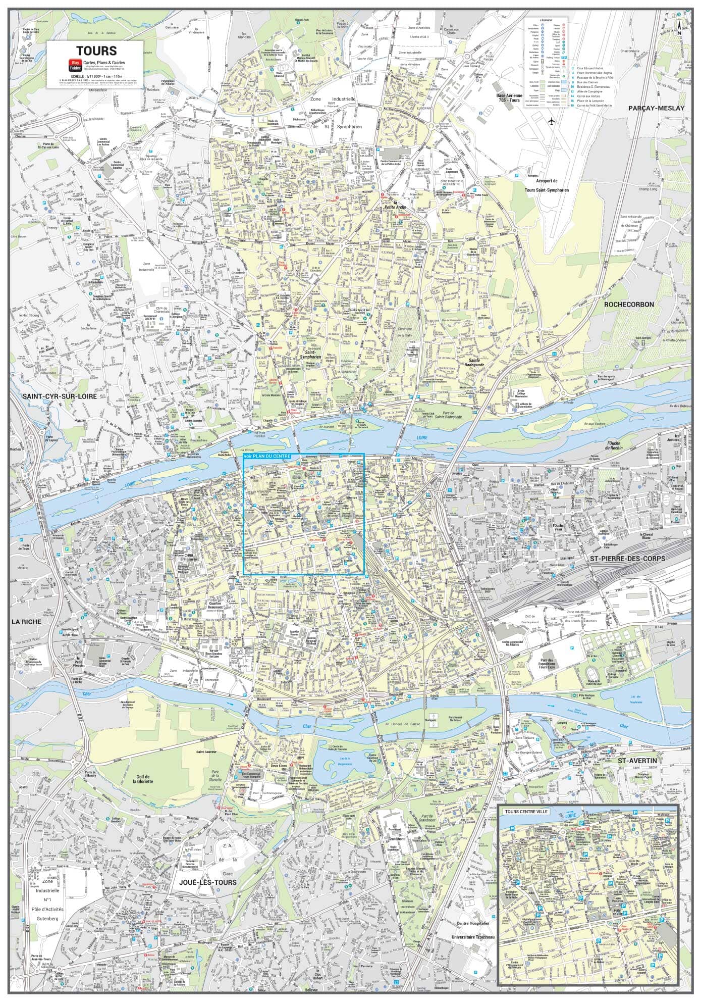 Poster de ville - Tours (70 x 100 cm) | Blay Foldex carte murale roulée (en tube) Blay Foldex