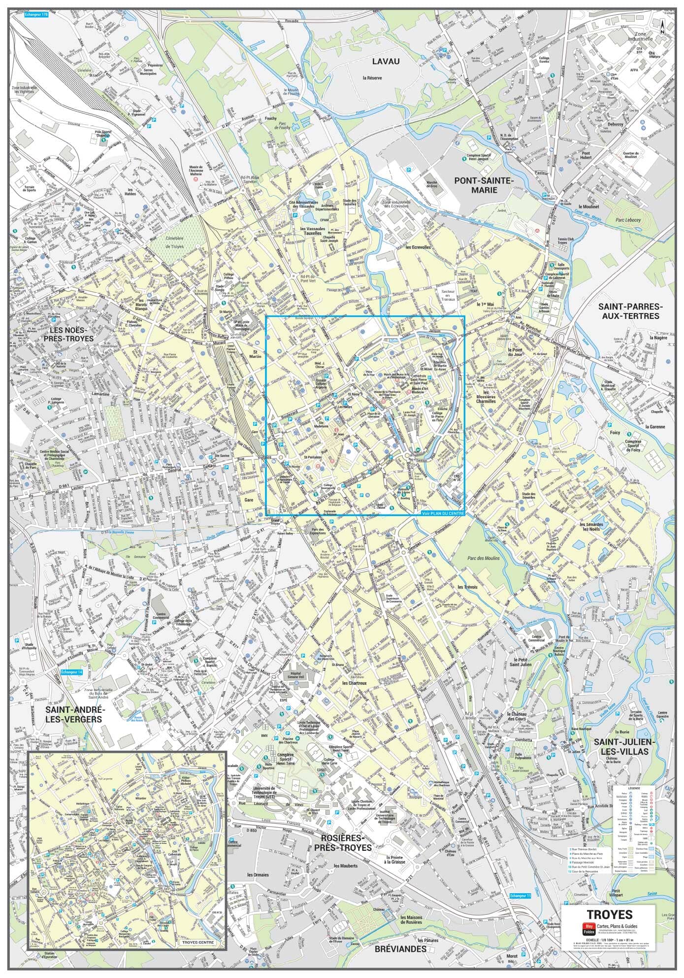 Poster de ville - Troyes (70 x 100 cm) | Blay Foldex carte murale roulée (en tube) Blay Foldex