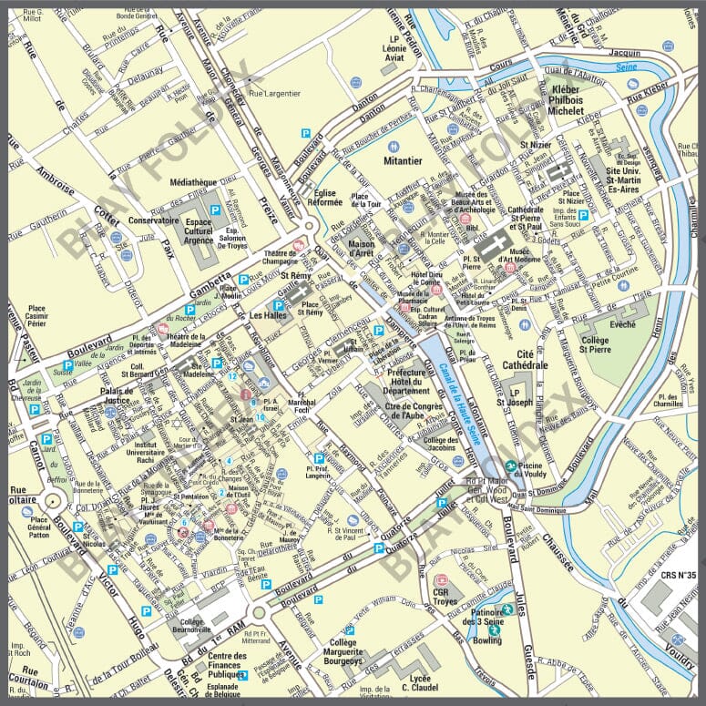 Poster de ville - Troyes (70 x 100 cm) | Blay Foldex carte murale roulée (en tube) Blay Foldex