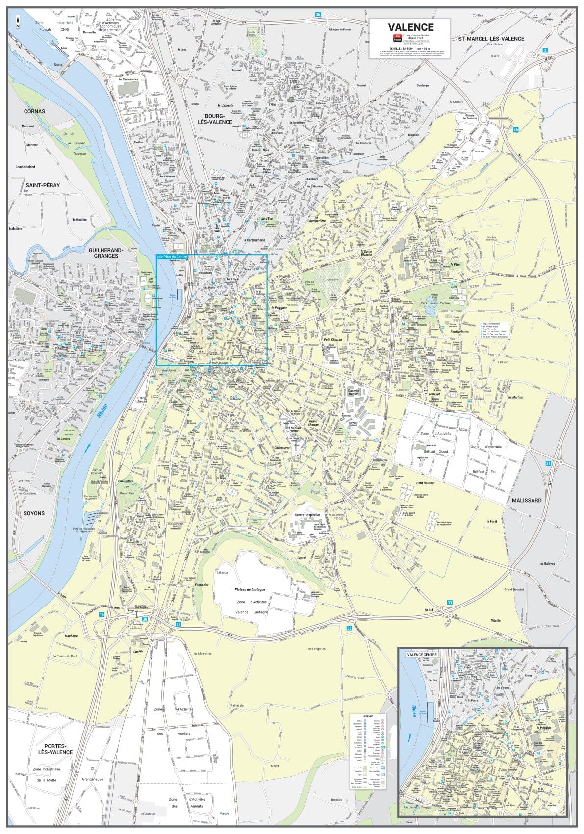 Poster de ville - Valence (70 x 100 cm) | Blay Foldex carte murale roulée (en tube) Blay Foldex