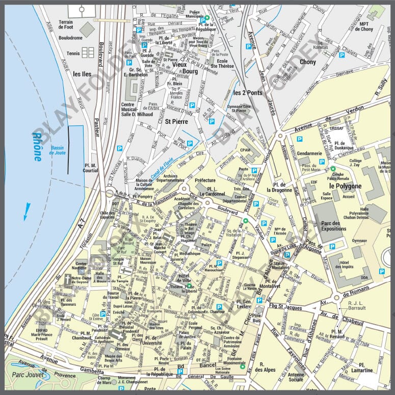 Poster de ville - Valence (70 x 100 cm) | Blay Foldex carte murale roulée (en tube) Blay Foldex