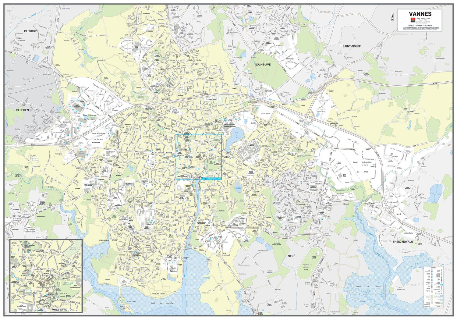 Poster de ville - Vannes (100 x 70 cm) | Blay Foldex carte murale roulée (en tube) Blay Foldex