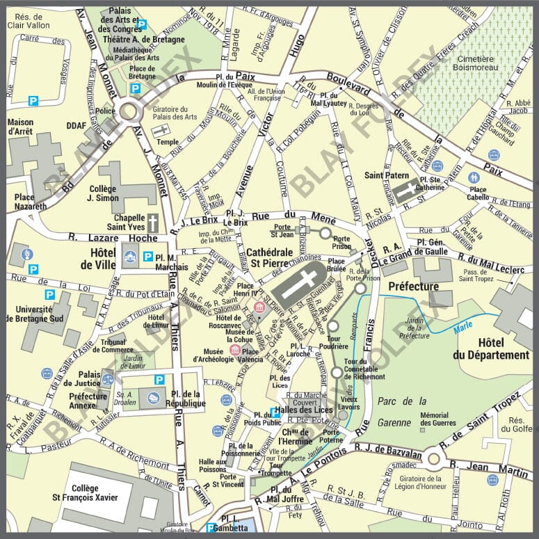 Poster de ville - Vannes (100 x 70 cm) | Blay Foldex carte murale roulée (en tube) Blay Foldex