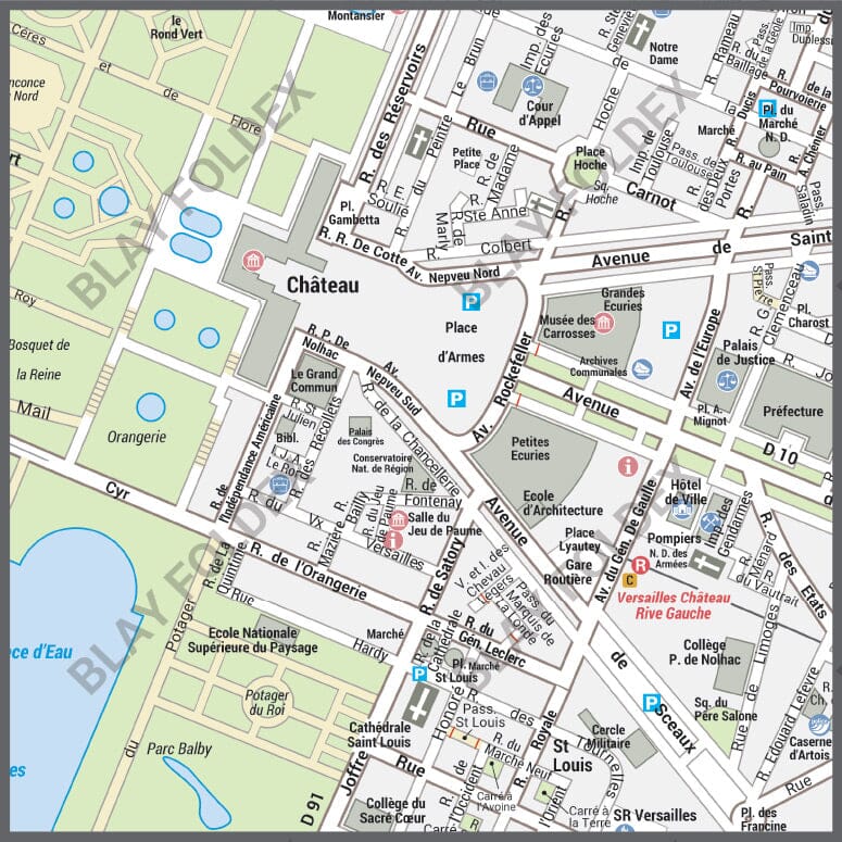 Poster de ville - Versailles (100 x 70 cm) | Blay Foldex carte murale roulée (en tube) Blay Foldex